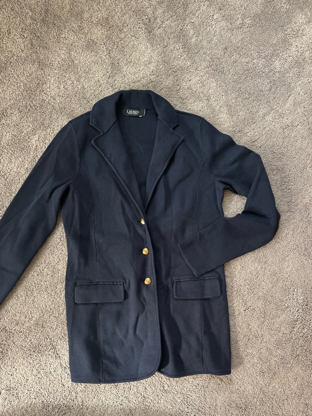 Lauren Ralph Lauren Women’s Navy Fitted Blazer Jacket Medium Gold Buttons EUC